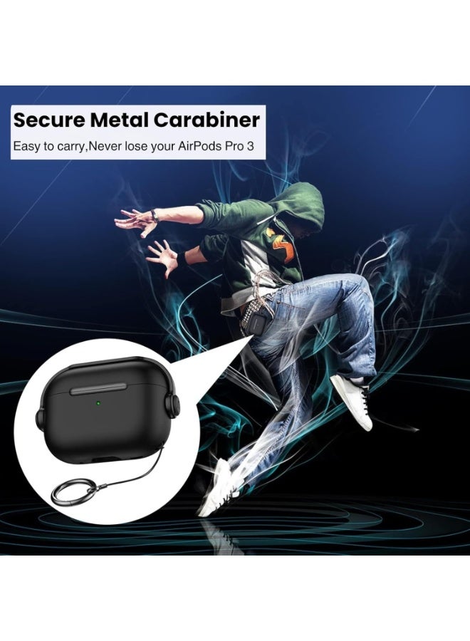 جراب AirPods Pro 3، غطاء قفل أمان لسماعات Apple AirPods Pro 3 2025 مع حامل للهاتف وسلسلة مفاتيح، جراب واقٍ مقاوم للصدمات والخدوش للرجال والنساء - (أسود) - Image 3